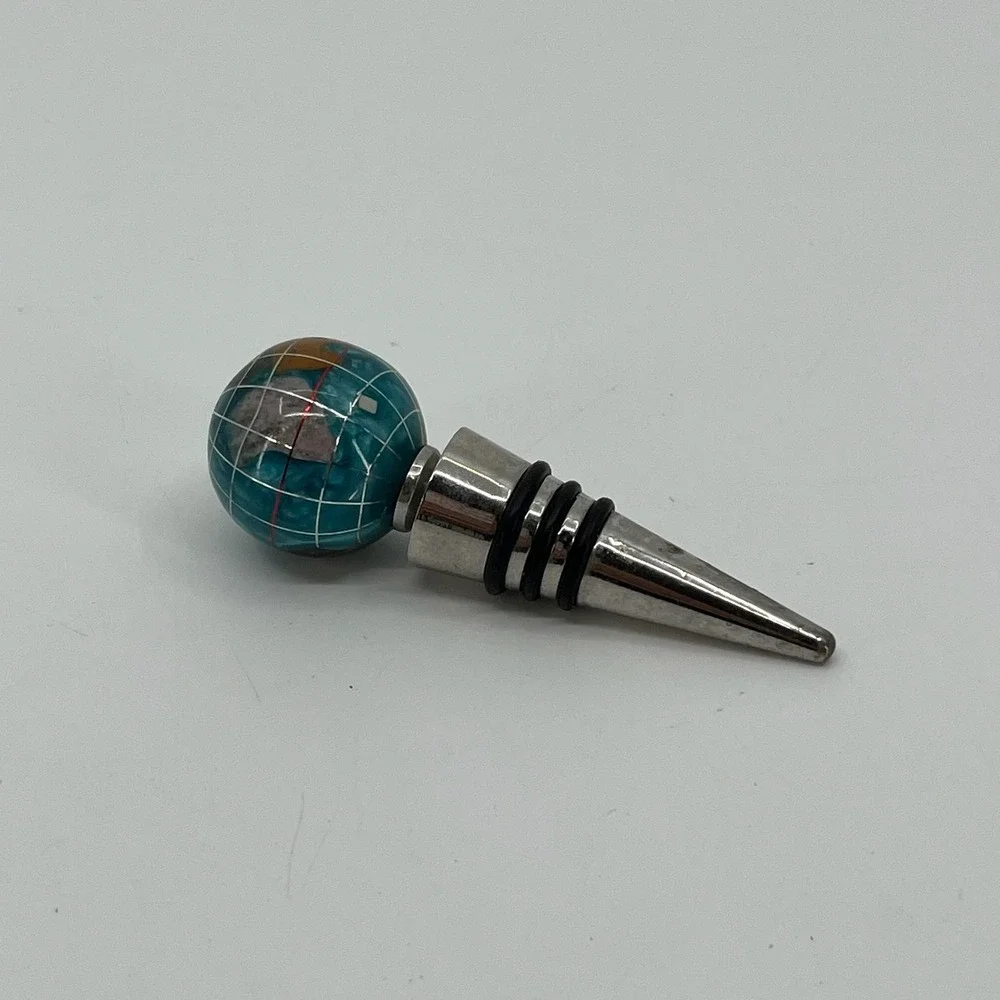 Alexander Kalifano Wine Bottle Stopper SET of 3 Blue Globe Gemstone Inlay